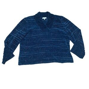 Habitat Clothes to Live In Teal Blue Chenille Shawl Neck Cropped Sweater Women L